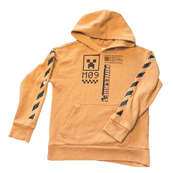 Old Navy Minecraft Logo Beige Hooded Sweatshirt From Size Large 10-12 - Picture 1 of 6